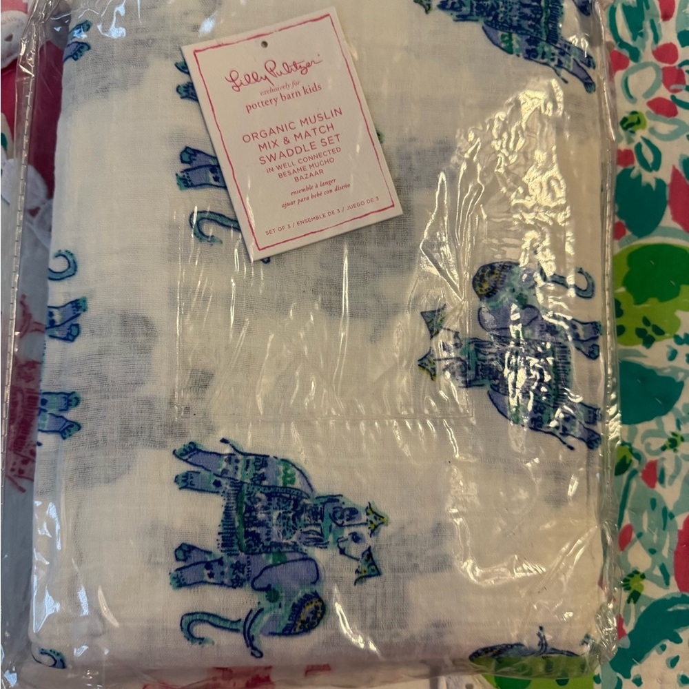 Organic Muslin Swaddle Set - Blue and Green Pattern